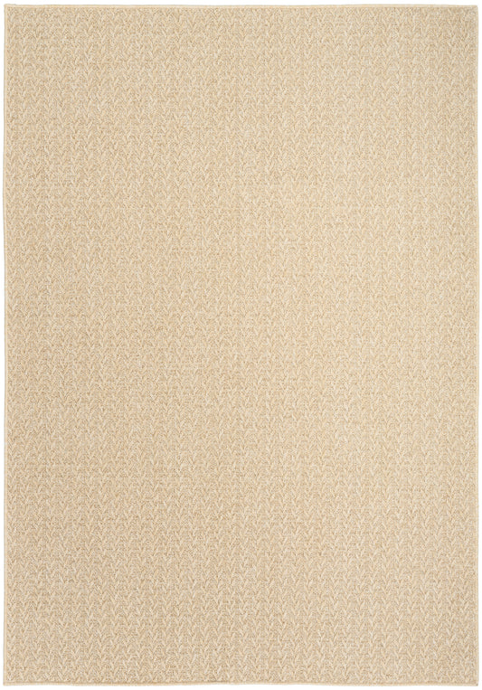 Beige rectangular rug with a subtle chevron weave; natural-fiber look, neutral floor decor.