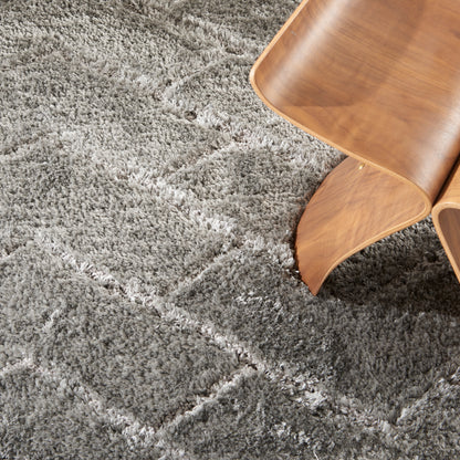 Gray shag rug with a subtle grid pattern, 4' x 6'.