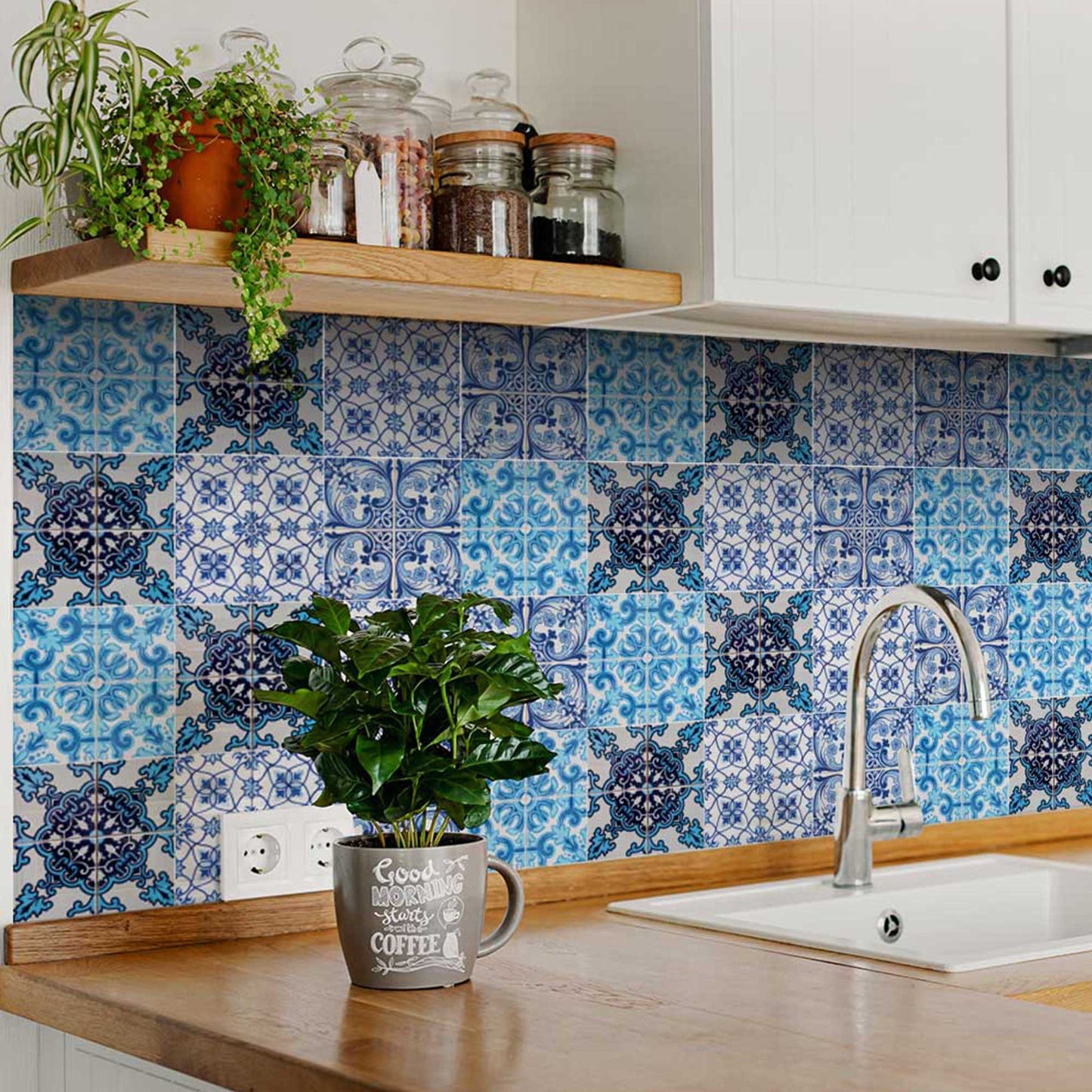 7" X 7" Mediterranean Blues Mosaic Peel and Stick Tiles