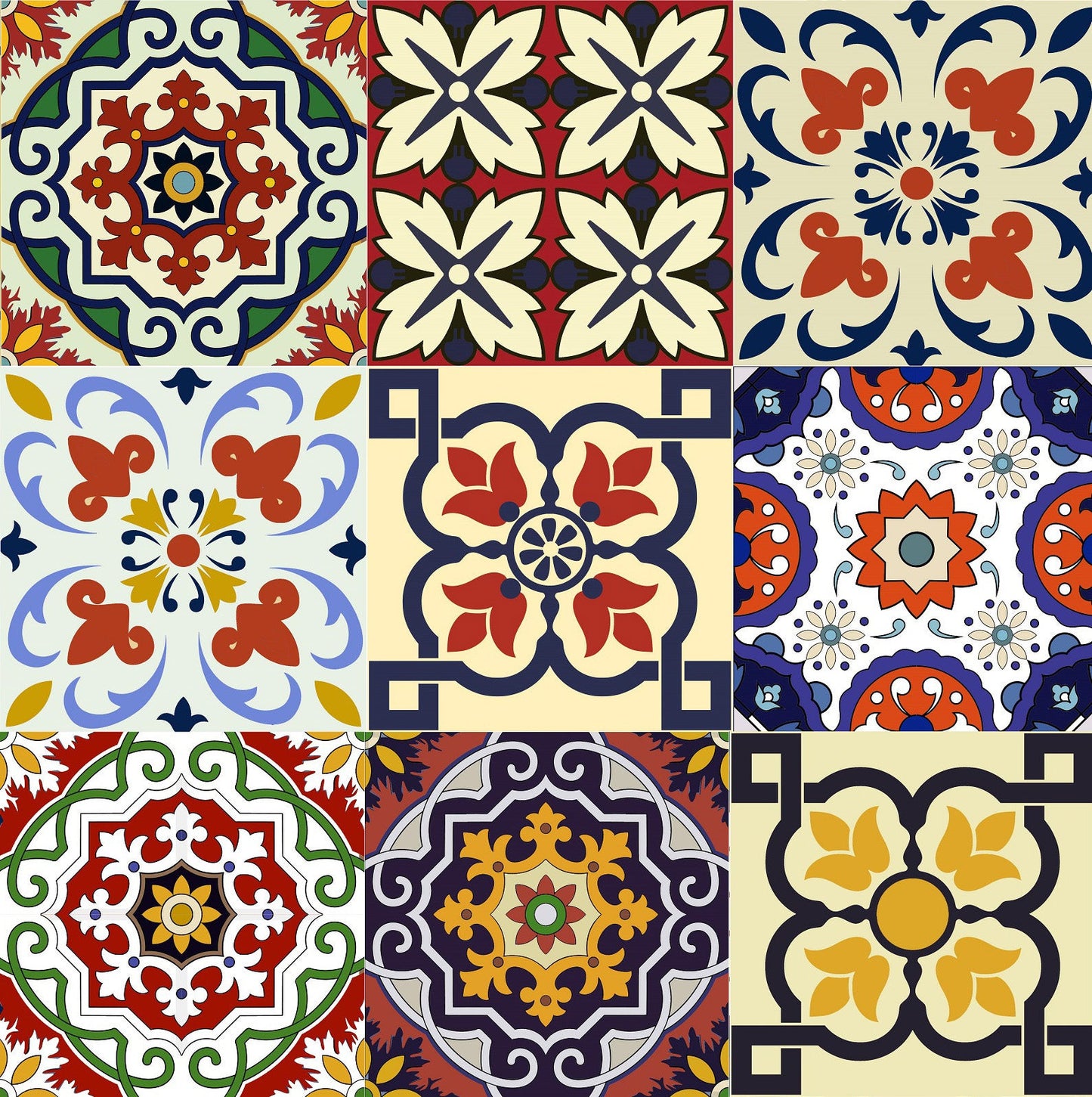 8" X 8" Blue Red Yellow Mosaic Peel And Stick Tiles