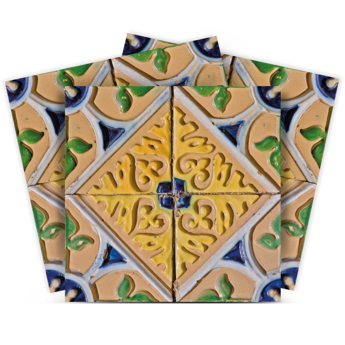 4" X 4" Yellow Blue Provence Peel And Stick Tiles