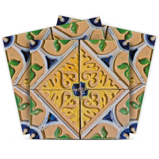 4" X 4" Yellow Blue Provence Peel And Stick Tiles