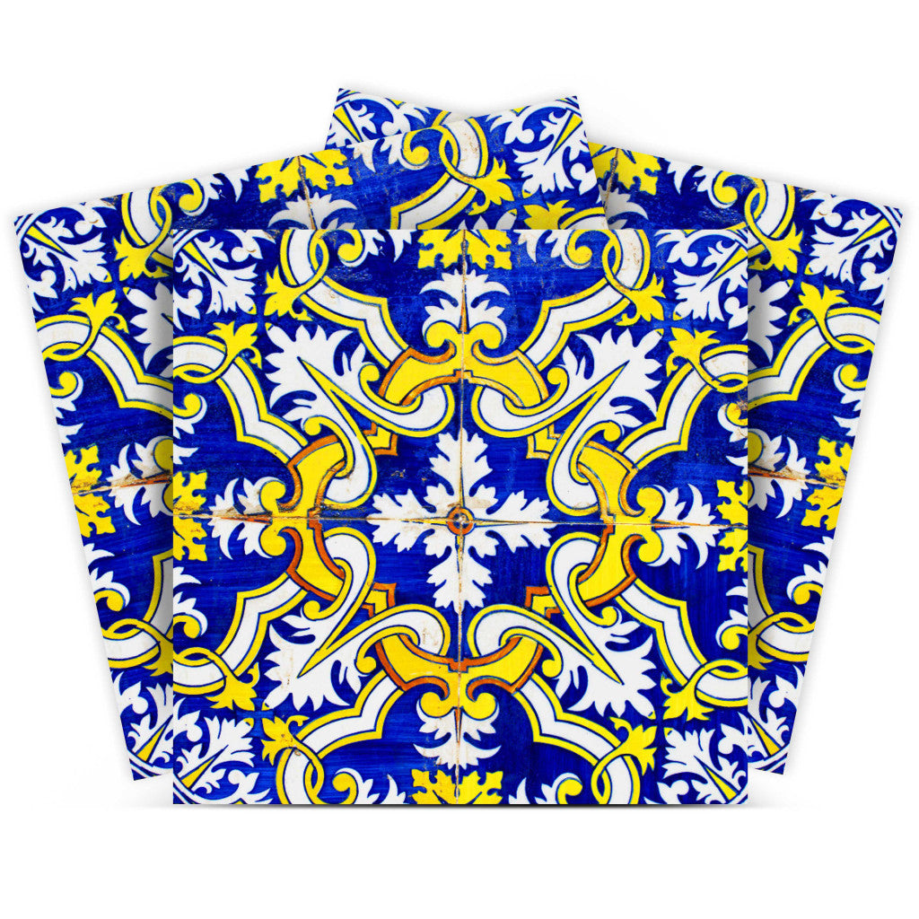 8" X 8" Blue and Yellow Links Peel And Stick Tiles