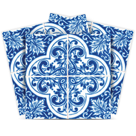 7" X 7" Blue and White Cross Peel And Stick Tiles