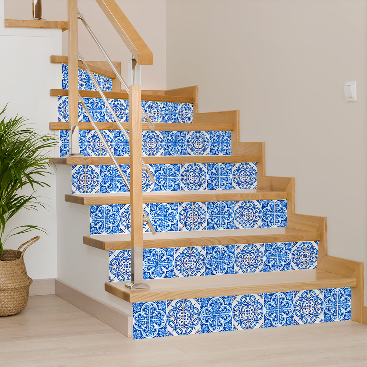 7" X 7" Blue and White Medi Peel And Stick Tiles