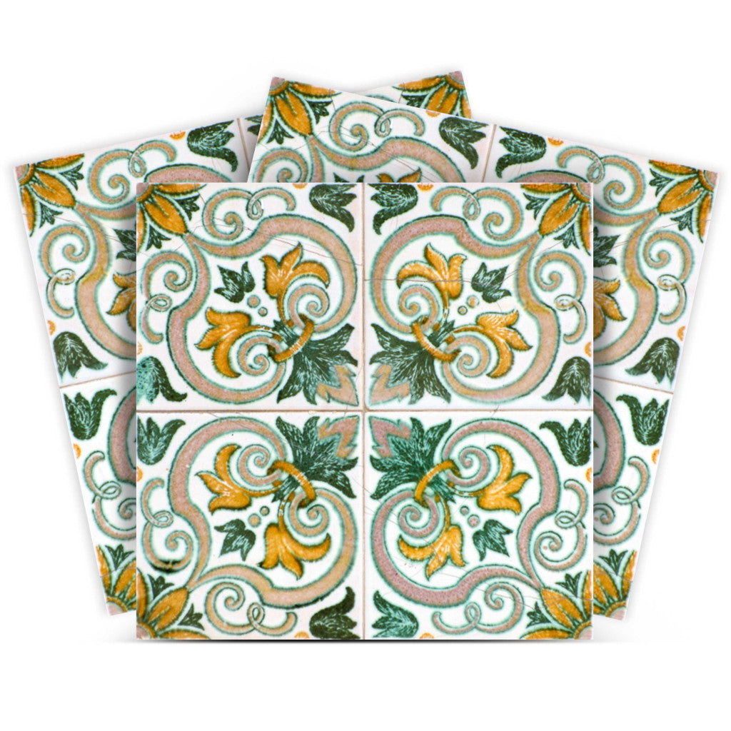 4" X 4" Green Yellow Melo Peel And Stick Tiles