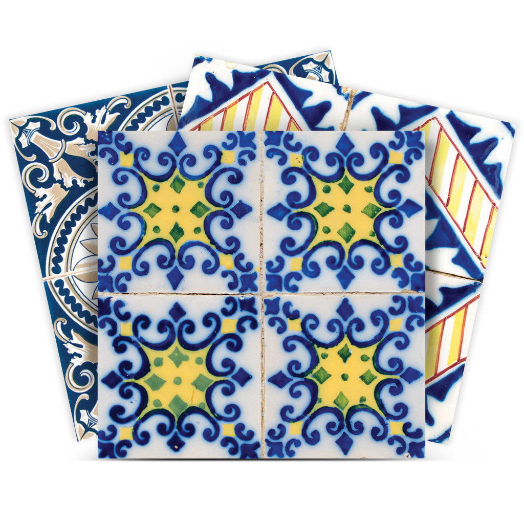 4" X 4" Blue Yellow Julia Peel And Stick Tiles