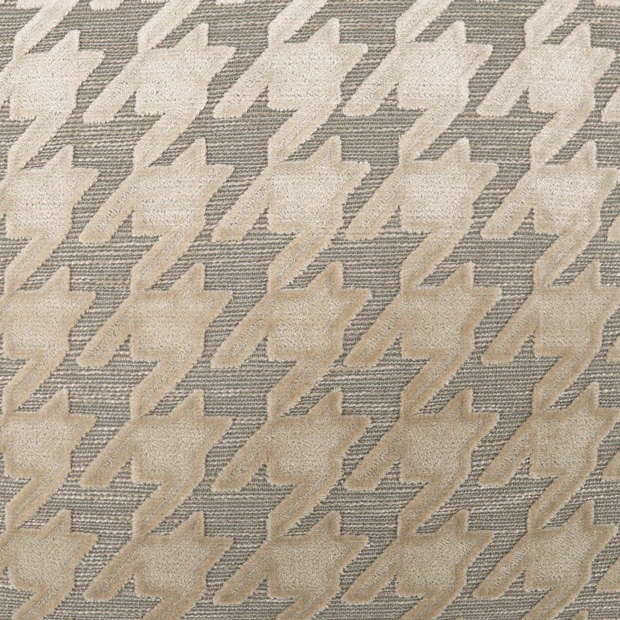Beige & taupe houndstooth woven fabric with textured jacquard, ideal for upholstery.