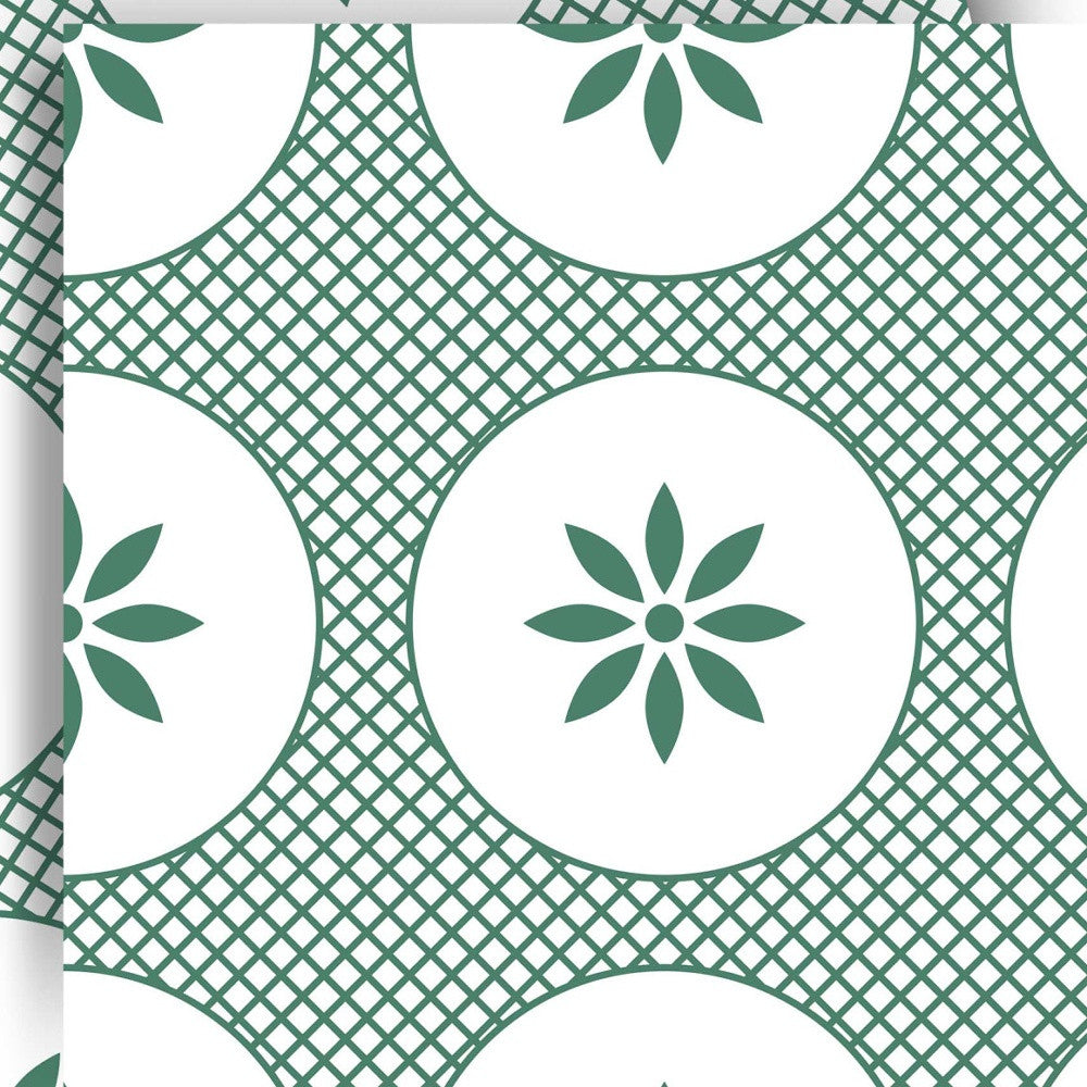 7" x 7" Light Sage And White Circle Flower Peel and Stick Removable Tiles