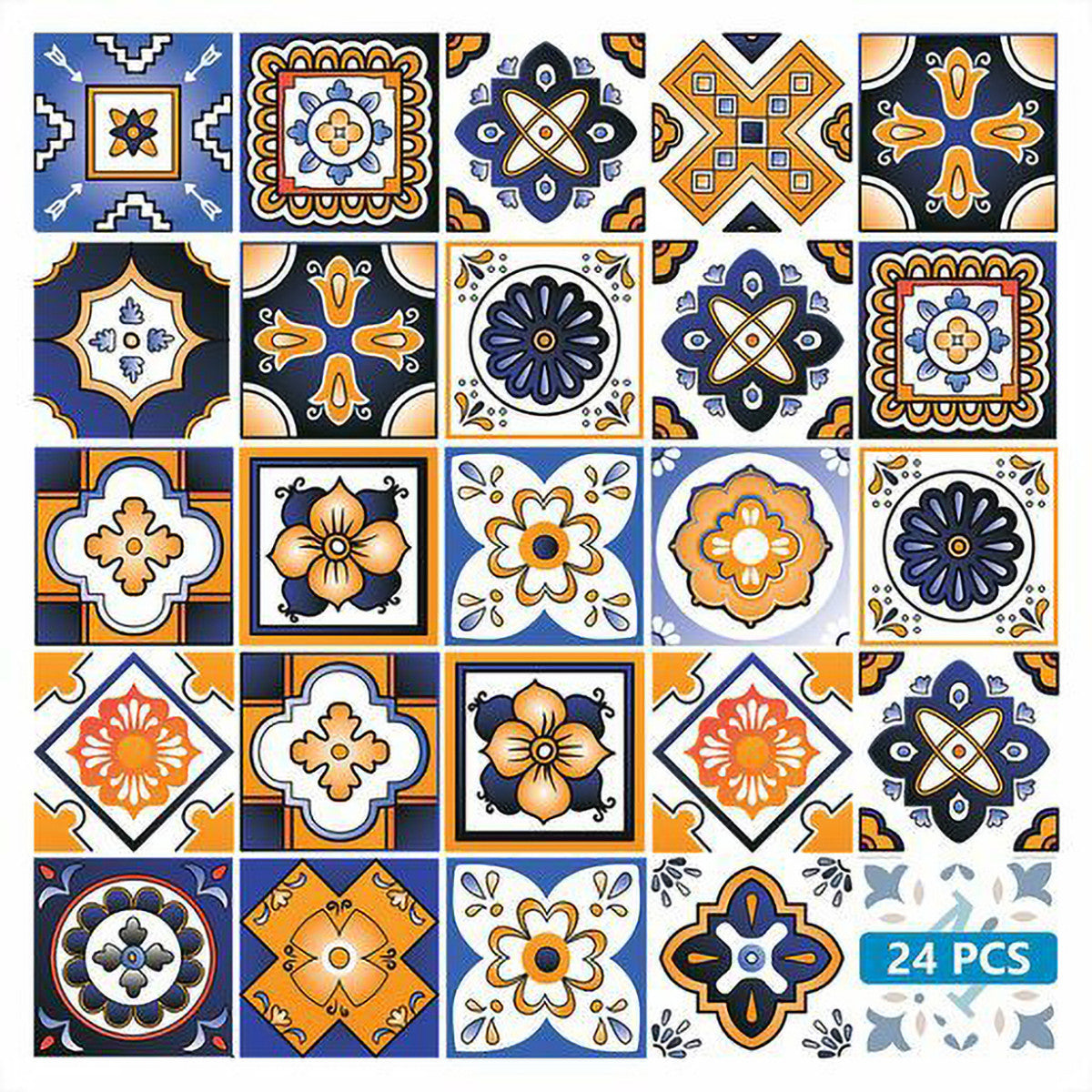8" x 8" Shades of Blue and Yellow Mosaic Peel and Stick Removable Tiles