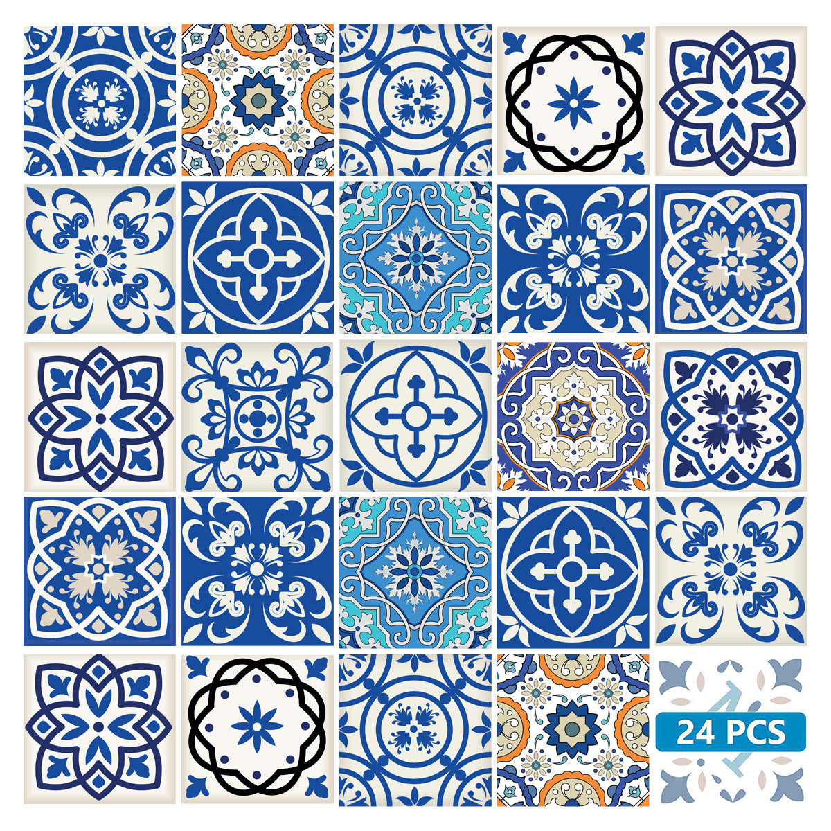 4" x 4" Blue and Aqua Pop Mosaic Peel and Stick Removable Tiles