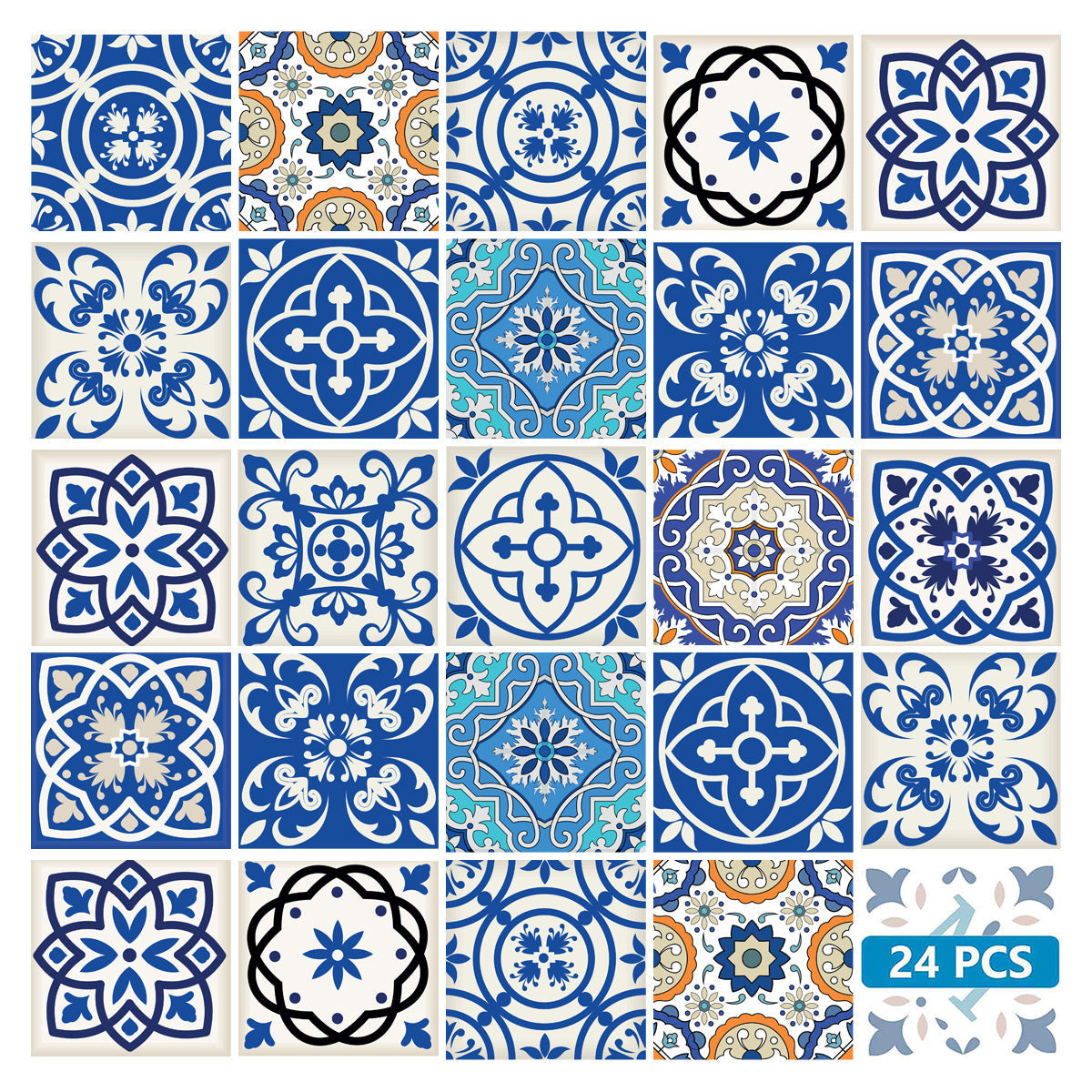 7" x 7" Blue and Aqua Pop Mosaic Peel and Stick Removable Tiles
