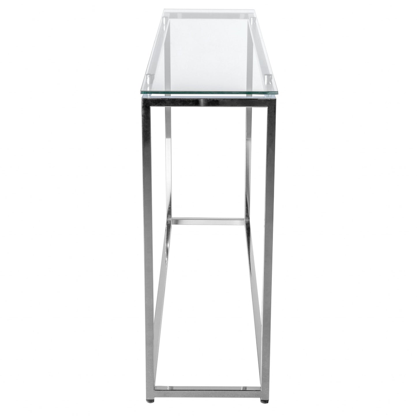 47" Clear and Silver Glass Frame Console Table