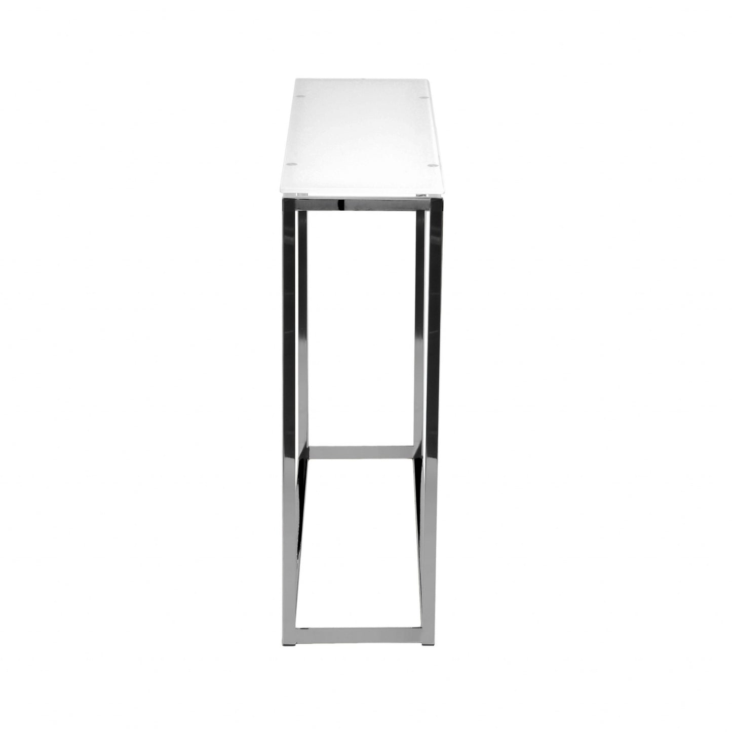 36" White and Silver Glass Frame Console Table