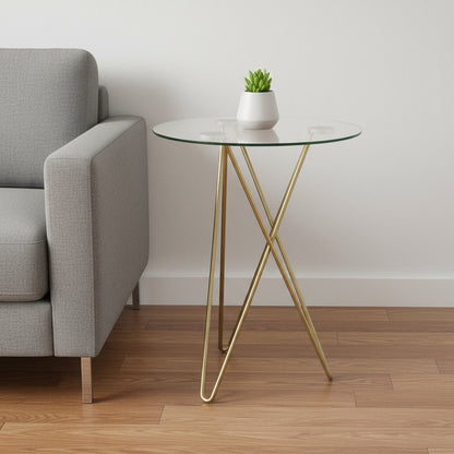 Geometric Clear Glass and Gold Round Table