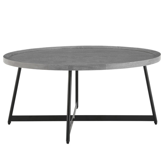 35" Gray And Black Metal Round Coffee Table