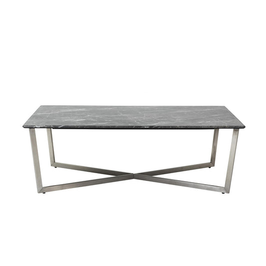 47" Black And Silver Faux Marble Rectangular Coffee Table