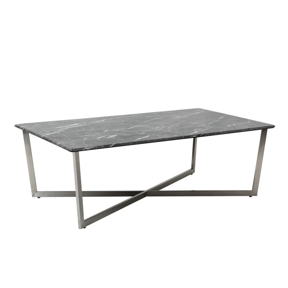 47" Black and Silver Wood And Metal Cross Legs Coffee Table