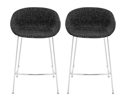 Set of Two 26" Black And Silver Steel Low Back Counter Height Bar Chairs