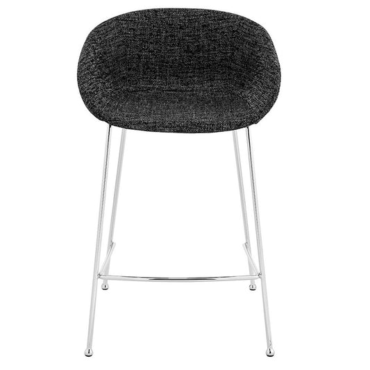 Set of Two 26" Black And Silver Fabric And Steel Low Back Counter Height Bar Chairs