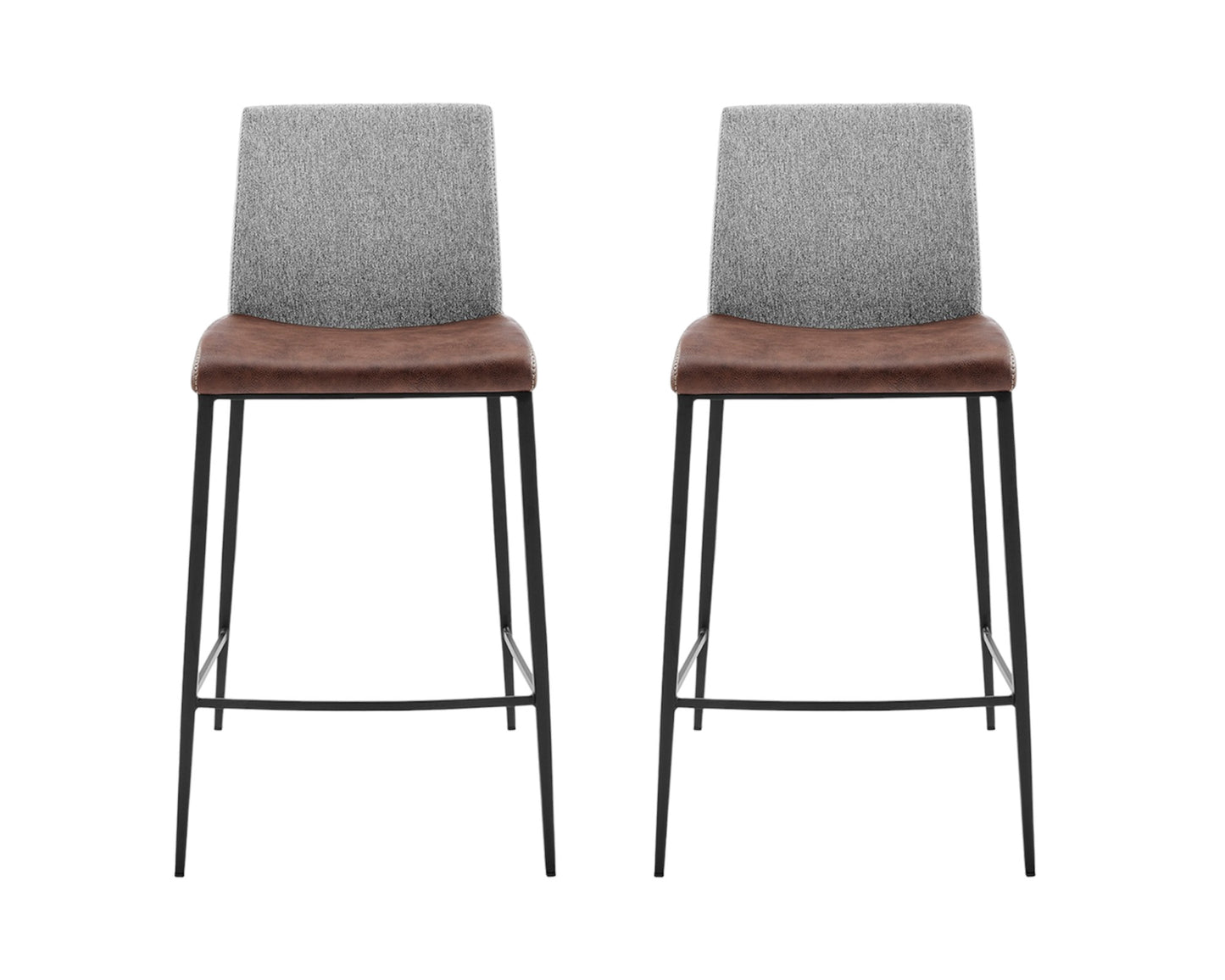 Set of Two 26" Brown And Black Steel Low Back Counter Height Bar Chairs