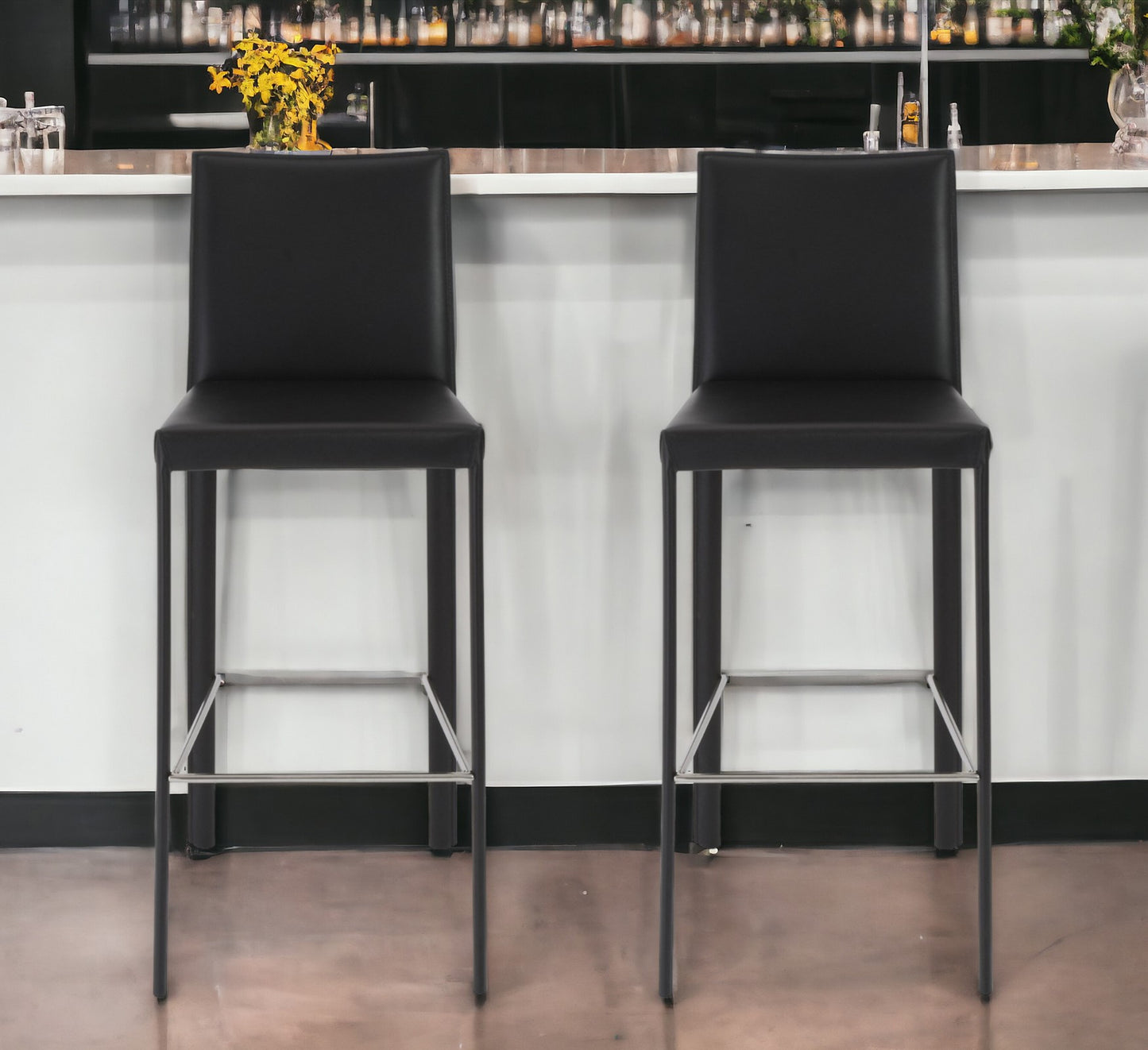 Set of Two 30" Steel Low Back Bar Height Bar Chairs