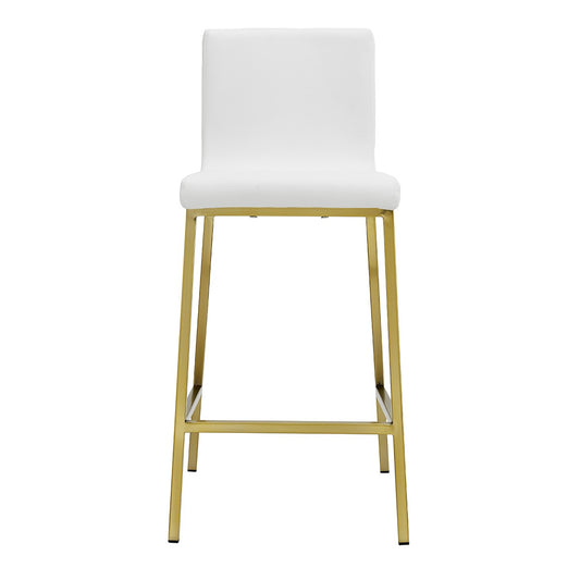 Set of Two 26" White And Gold Steel Low Back Counter Height Bar Chairs