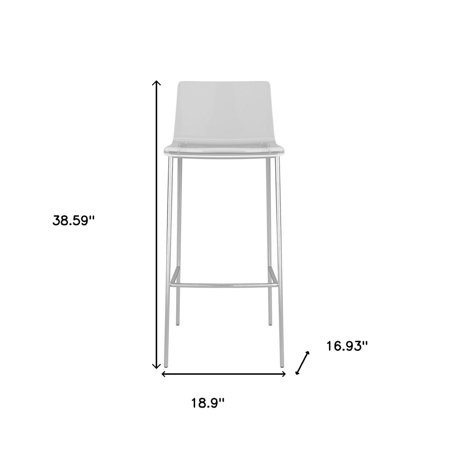 Set of Two 30" Clear And Silver Plastic Low Back Bar Height Bar Chairs