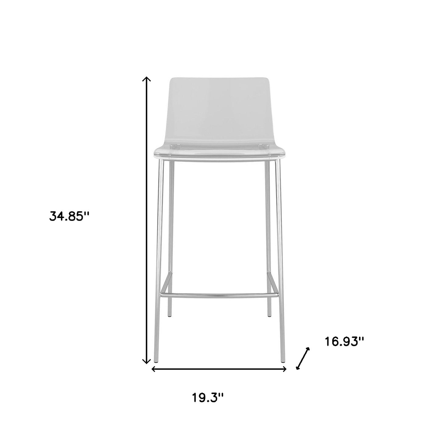 Set of Two 26" Clear And Silver Metal Low Back Counter Height Bar Chairs