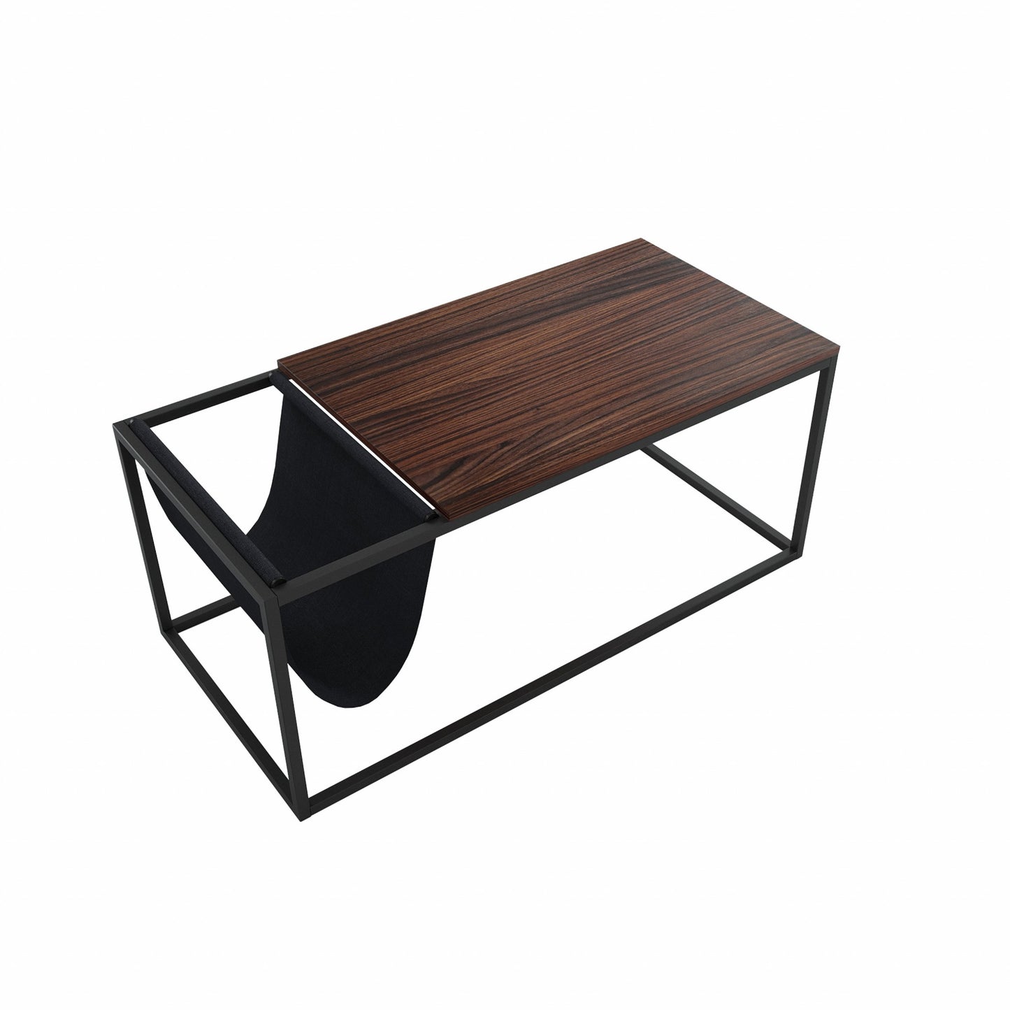 43" Brown And Black Metal Coffee Table With Shelf