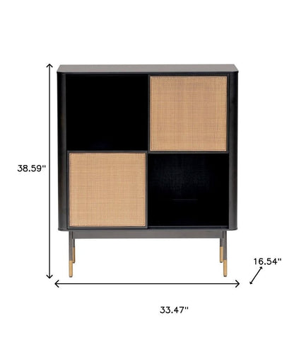 Black Wood and Wicker Accent Cabinet