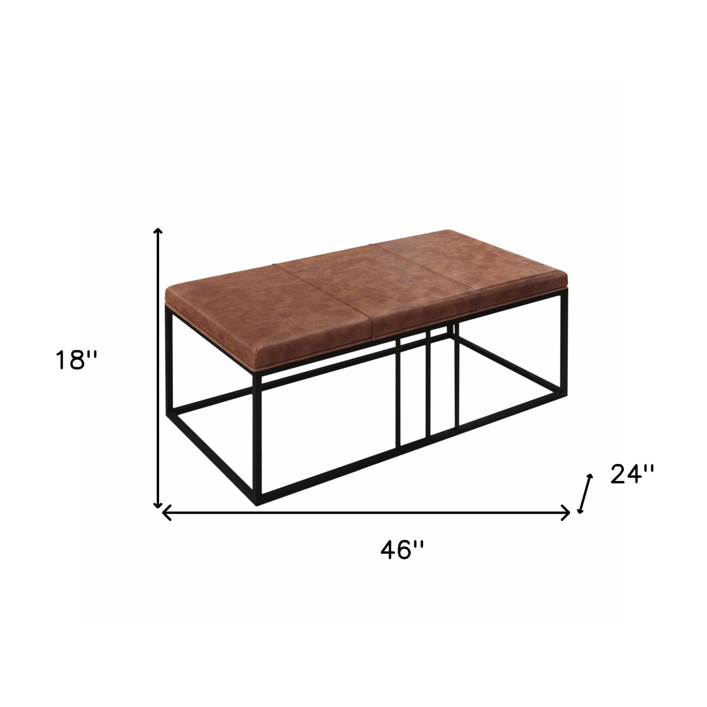 46" Brown And Black Faux Leather And Metal Coffee Table