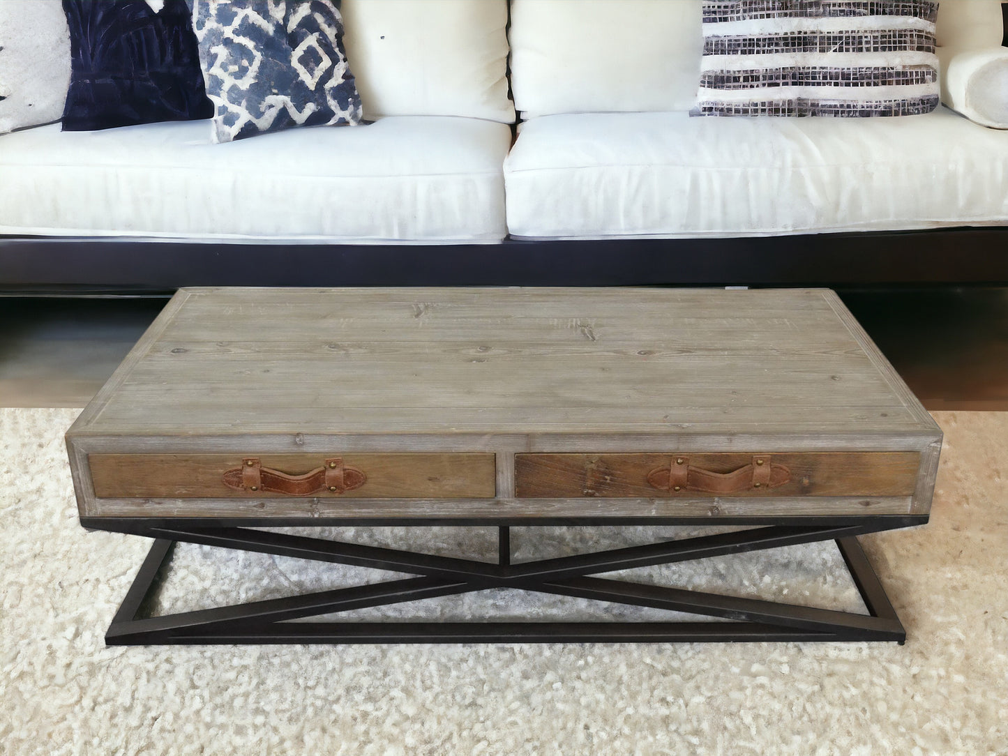 Rustic Handcrafted Natural Wood and Iron Coffee Table