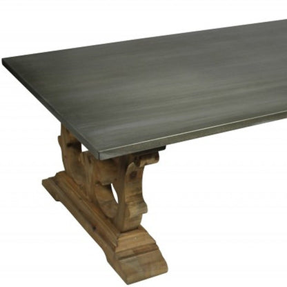 63" Gray and Brown Zinc and Solid Wood Pedestal Coffee Table