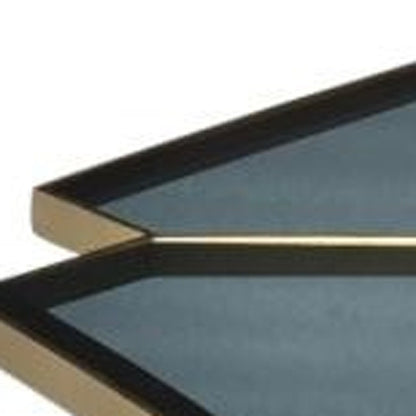 34" Black and Gold Glass and Iron Free Form Frame Coffee Table