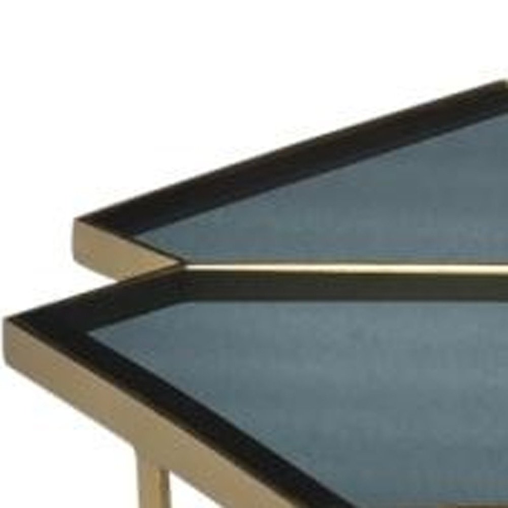 34" Black and Gold Glass and Iron Free Form Frame Coffee Table