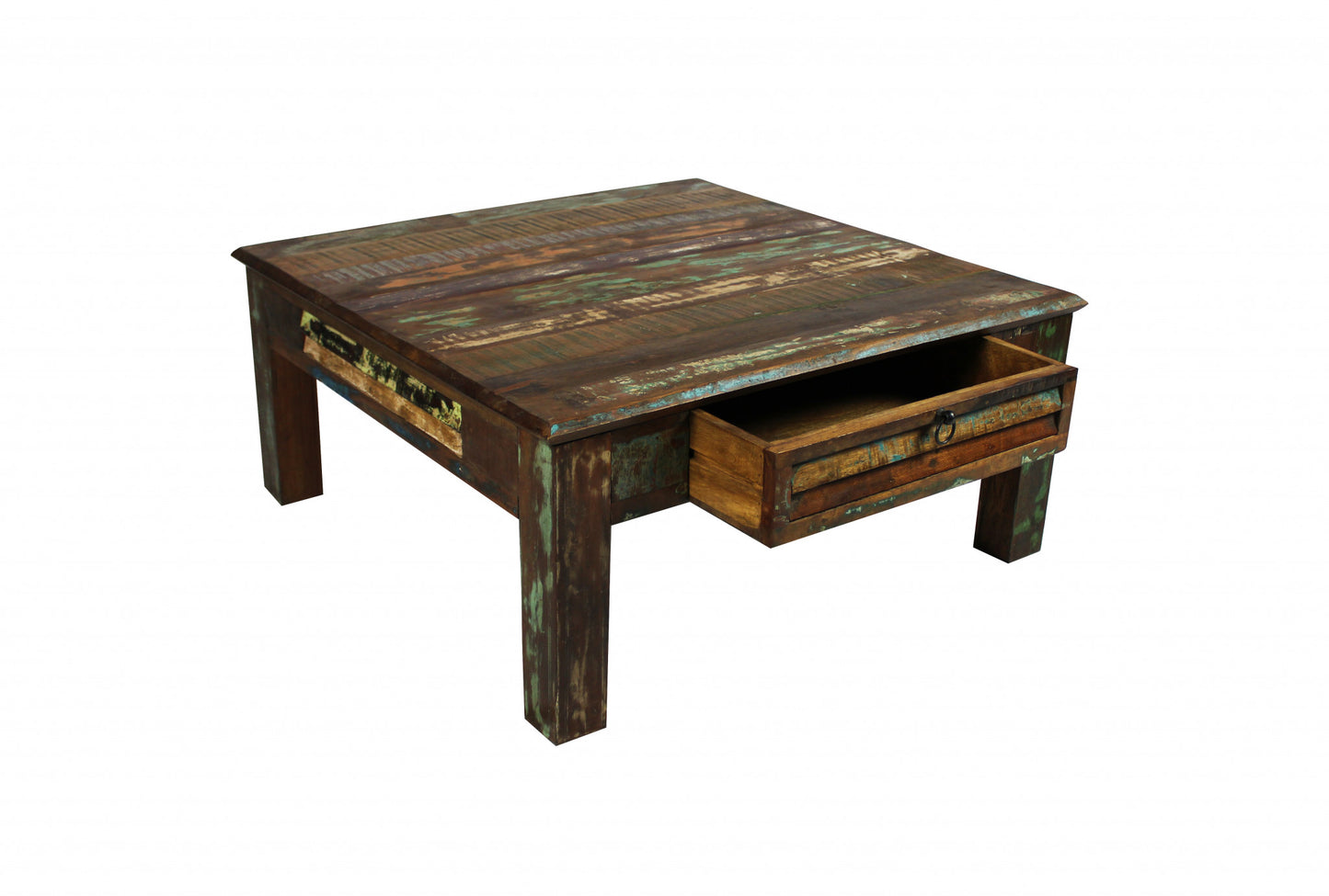 Square Distressed Wooden Coffee Table