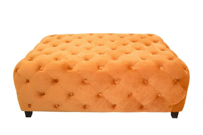 40" Orange and Brown Fabric and Solid Wood Square Coffee Table