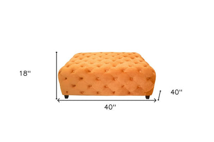 40" Orange and Brown Fabric and Solid Wood Square Coffee Table