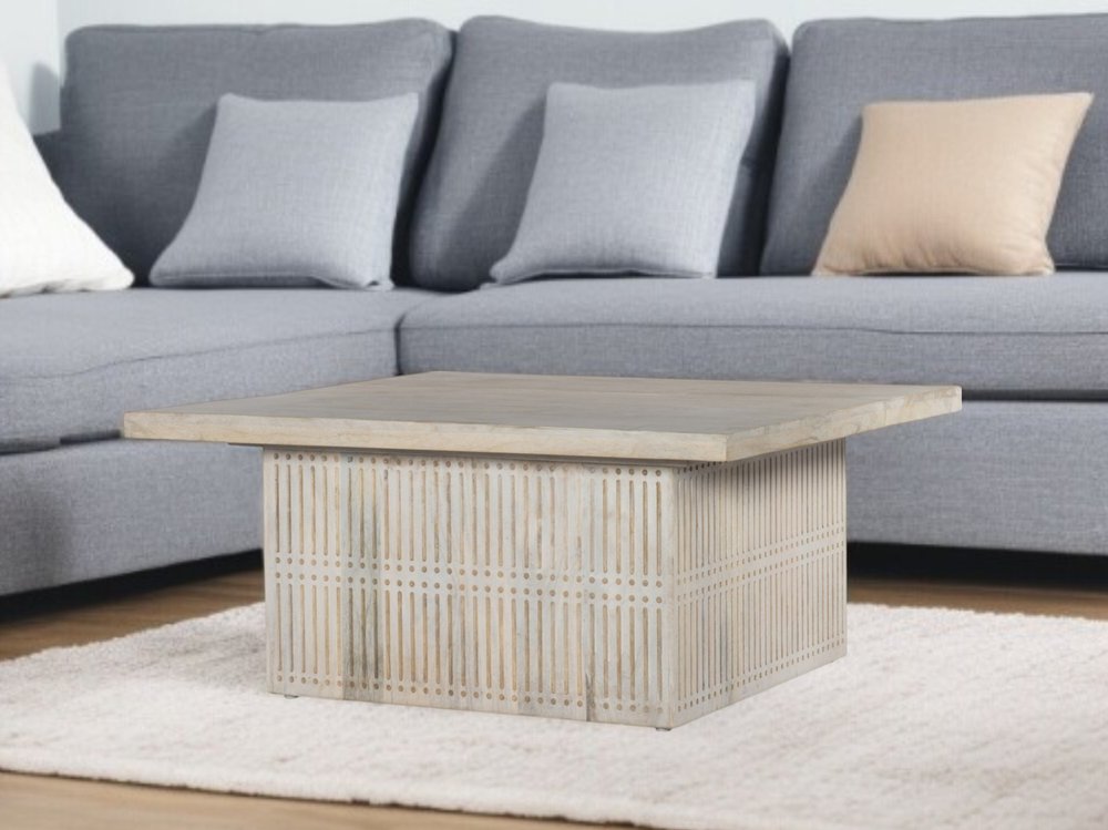 40" Ivory Solid Wood Lift Top Pedestal Coffee Table