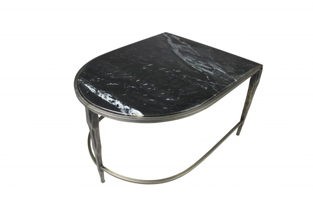 Set of Two Clear and Gold Glass and Iron Oval Frame Nested Coffee Tables