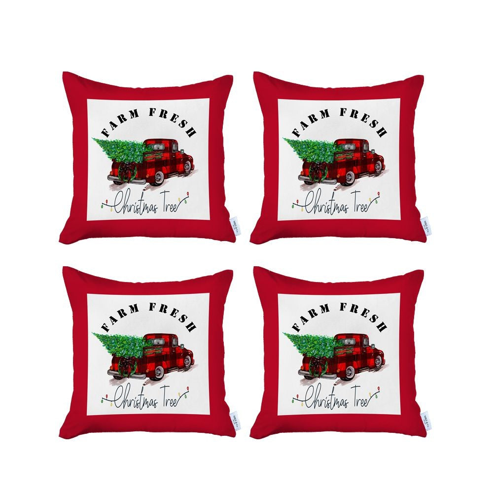 Set Of Four 18 X 18 Red Plaid Zippered Polyester Christmas Tree Throw Pillow