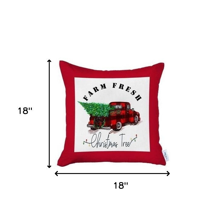 Set Of Four 18 X 18 Red Plaid Zippered Polyester Christmas Tree Throw Pillow