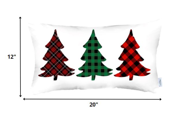 Christmas Tree Trio Plaid Lumbar Pillow Cover