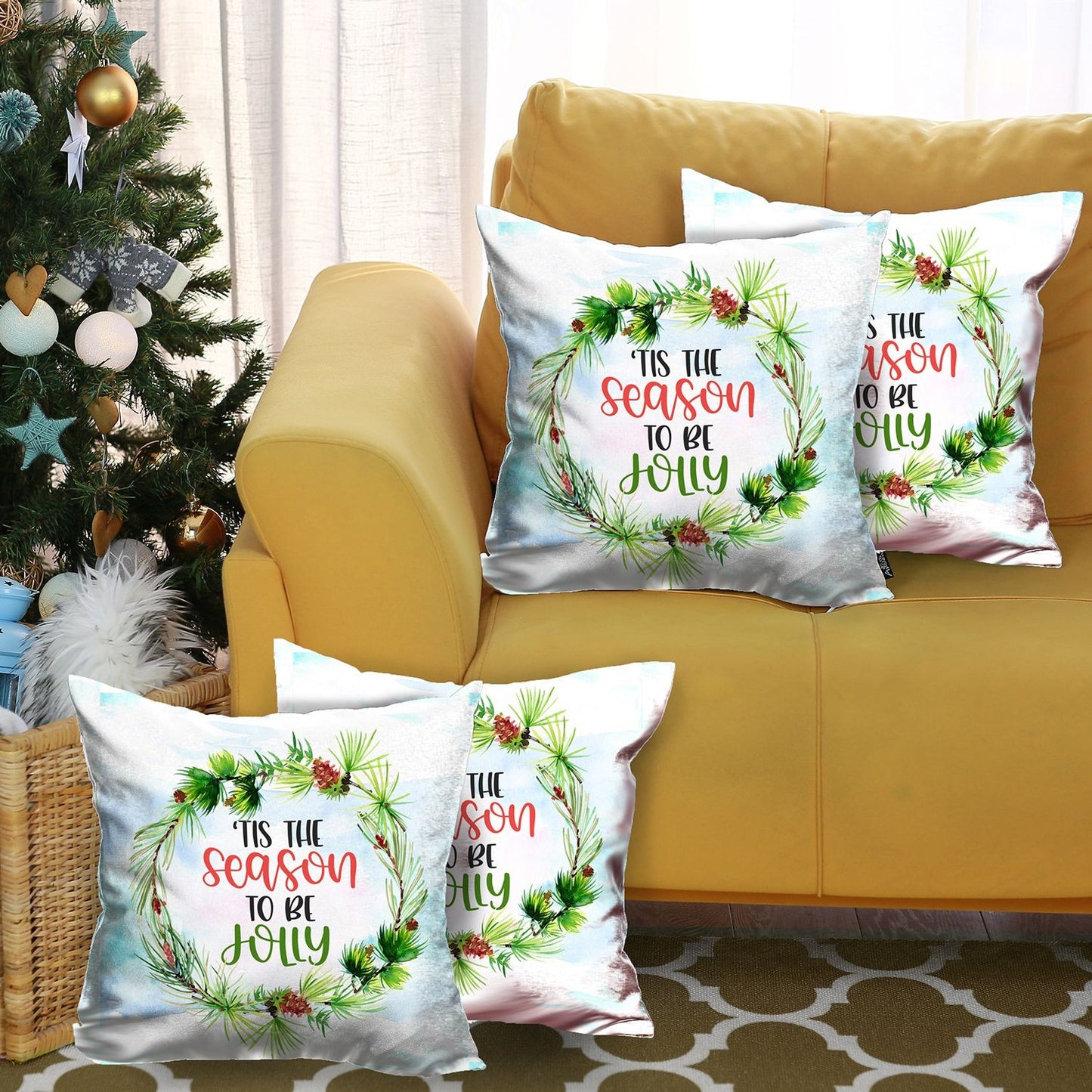 Set of 4 Tis the Season Christmas Throw Pillow Covers