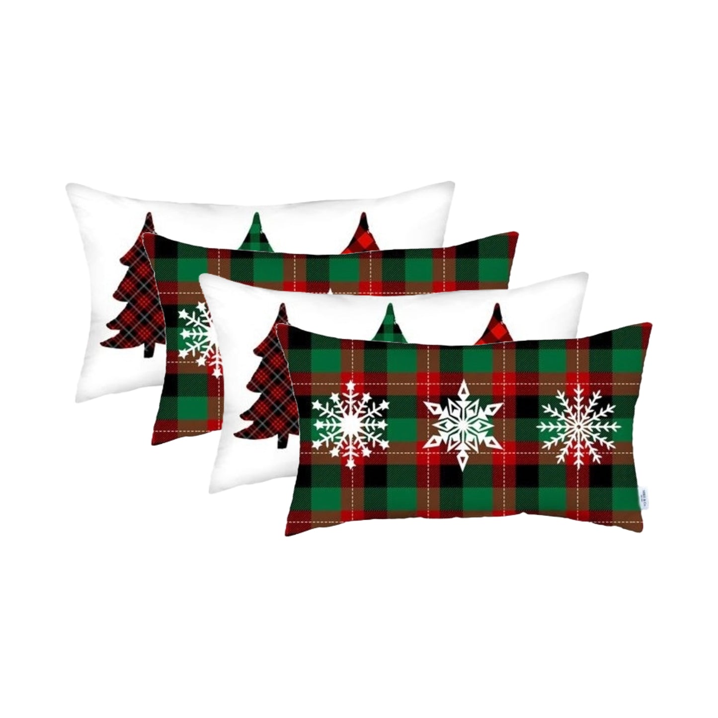 Set of 4 Christmas Plaid Lumbar Decorative Pillow Covers