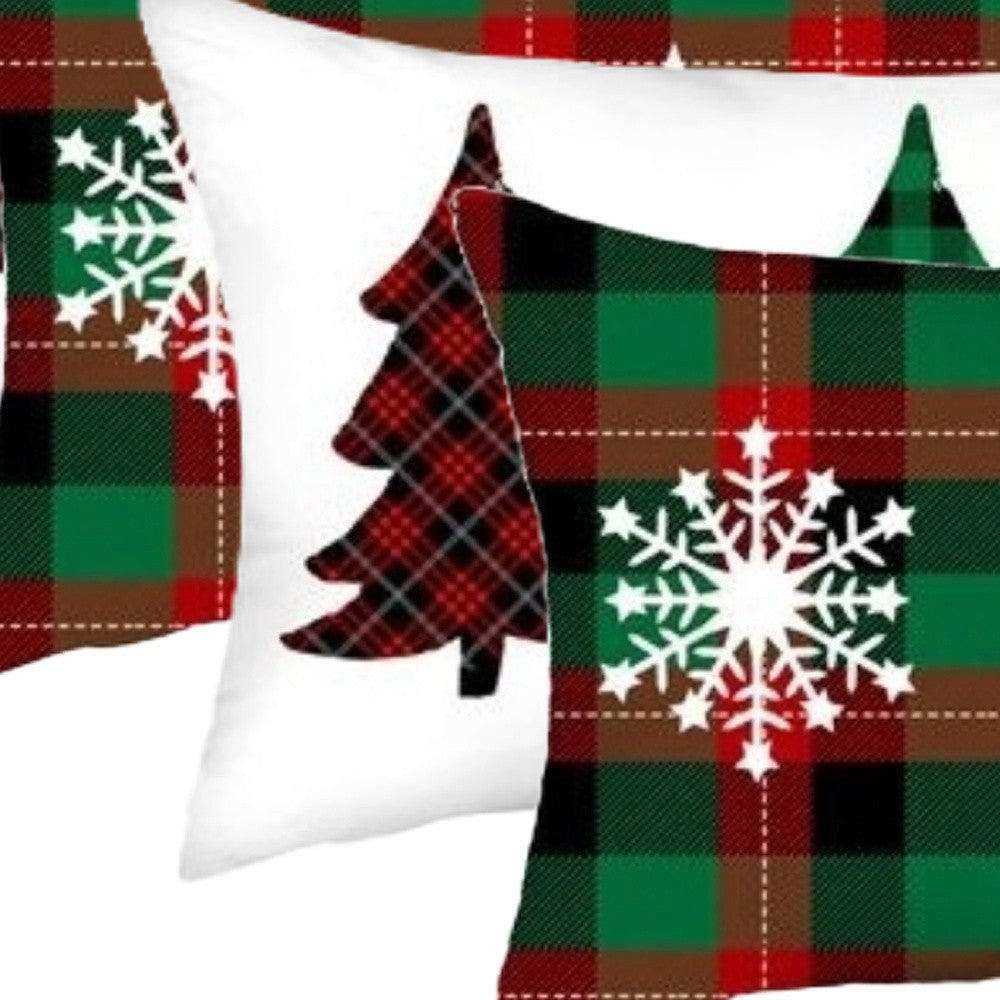 Set of 4 Christmas Plaid Lumbar Decorative Pillow Covers