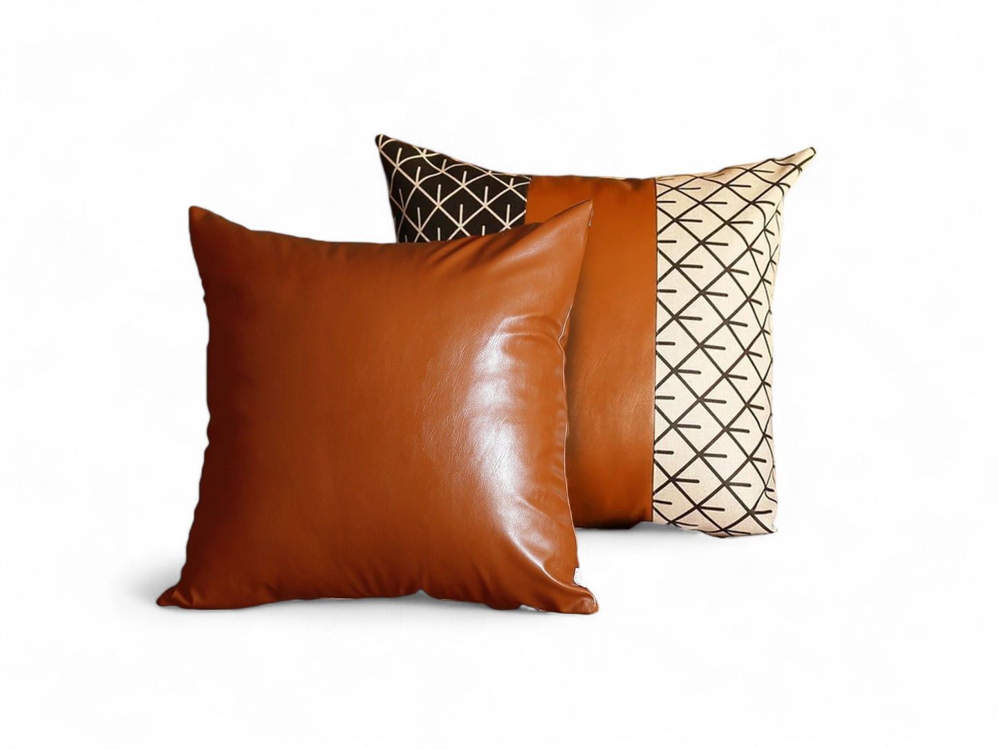 Set of 2 Brown Solid and Pattern Throw Pillow Covers