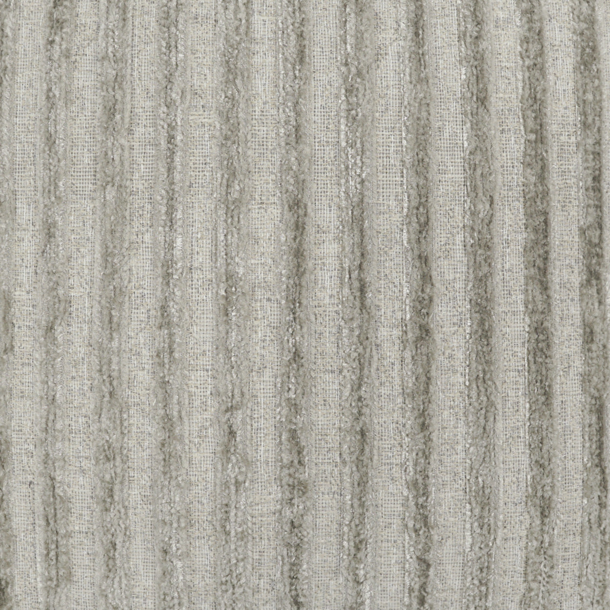 Neutral beige-gray ribbed fabric with vertical ridges; soft upholstery textile.
