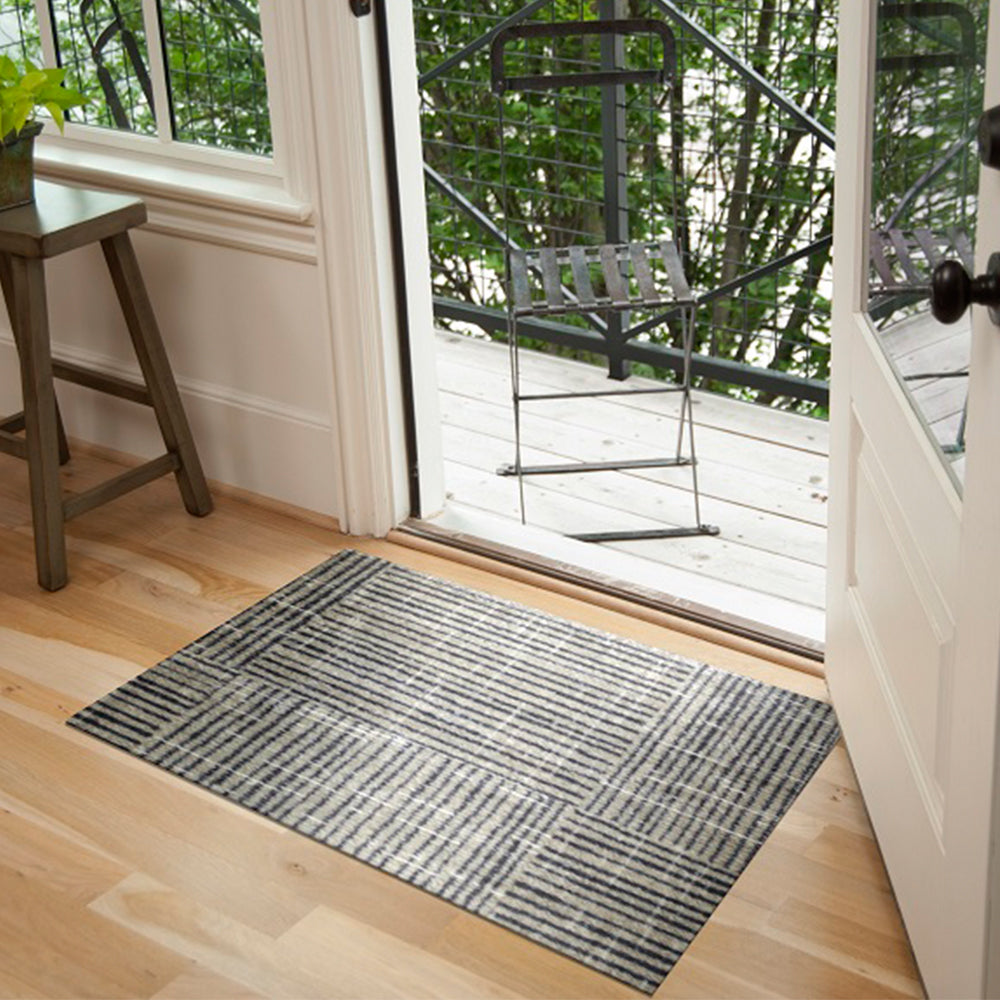2' x 4' Modern Geo Lines in Squares Washable Floor Mat